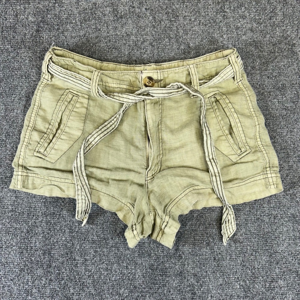 American Eagle Olive Green Linen Blend Utility Shorts with Tie Belt Womens 4